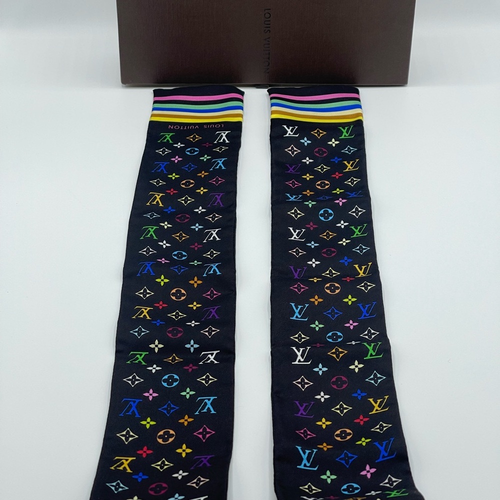 Louis Vuitton x Takashi Murakami Multicolor Noir Bandeau Neckerchief Scarf Wrap - Picture 8 of 15